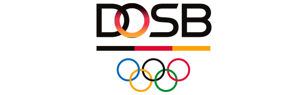Logo des DOSB mit den olympischen Ringen und den Farben der deutschen Flagge.